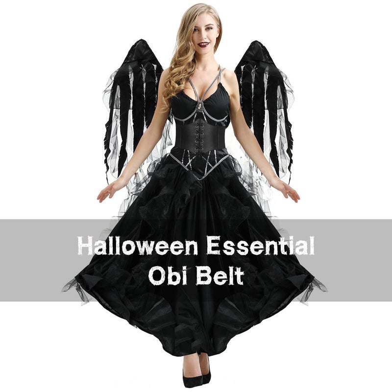 LEACOOLKEY Women Black Tied Waspie Belt, Lace-up Cinch Belt, Corset Elastic Waist Belt, Halloween Accessories - Image 2